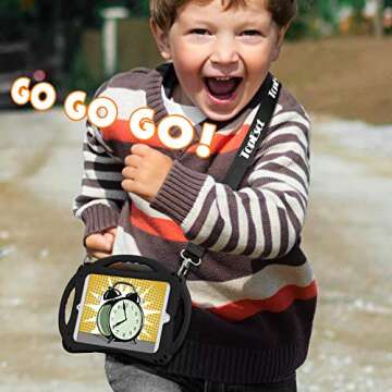 TopEsct Kids Case for iPad Mini 5 4 3 2 1,Silicone Childproof for iPad Mini 5 4 3 2 1, Built-in Handle Stand, Comes with a 2-4 Feet Adjustable Strap (Black)