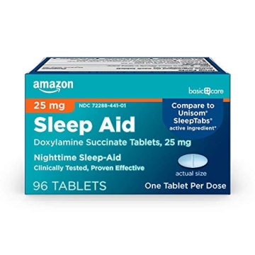 Amazon Basic Care Nighttime Sleep Aid - Fast, Effective, Gluten-Free 25 mg Doxylamine Succinate