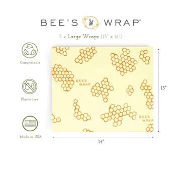 Bee's Wrap Reusable Beeswax Food Wraps Made in the USA, Eco Friendly Beeswax Wrap for Food, Sustaina...