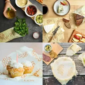 Bee's Wrap Reusable Beeswax Food Wraps Made in the USA, Eco Friendly Beeswax Wrap for Food, Sustainable Organic Cotton, 3 Pack of Large Wraps, Honeycomb Pattern