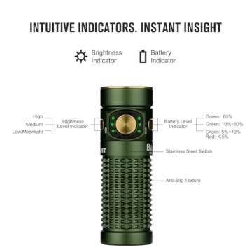 OLIGHT Baton4 Premium Edition EDC Flashlights 1300 Lumens with Type-C Charging Box, Powered by Rechargeable Battery, Small Bright Light IPX8 Waterproof for Emergencies Outdoors (OD Green)