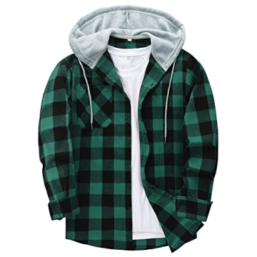 ZITY Men's Stylish Flannel Hoodie Casual Plaid Shirt Jacket