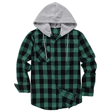 ZITY Men’s Plaid Flannel Hoodie Casual Shirt Jacket