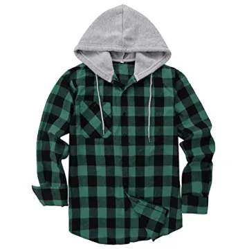ZITY Men’s Plaid Flannel Hoodie Casual Shirt Jacket
