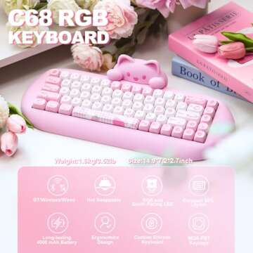 YUNZII C68 Wireless Mechanical Keyboard,65% Layout,Hot Swap,Triple Mode BT5.0/2.4G/Wired, RGB Backli...