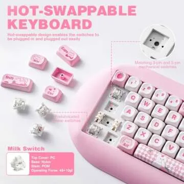 YUNZII C68 Wireless Mechanical Keyboard - Cute Cat Design