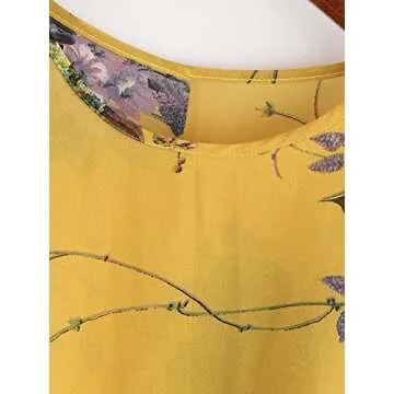 Milumia Women's Florals Batwing Sleeve Button Back Chiffon Blouse Yellow Medium