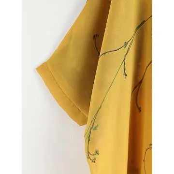 Milumia Women's Florals Batwing Sleeve Button Back Chiffon Blouse Yellow Medium