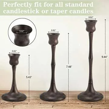 Candle Stick Candle Holder Set of 3 Metal Candlestick Holders Candle Stand Taper Candle Holders for Table Centerpiece Fireplace Mantle Decor, Ideal Gift for Wedding Thanksgiving Christmas Housewarming