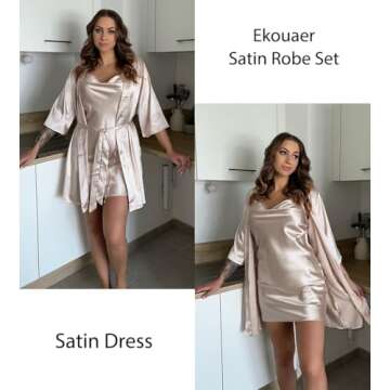 Ekouaer Women's Silk Satin Robe and Nightgown Set