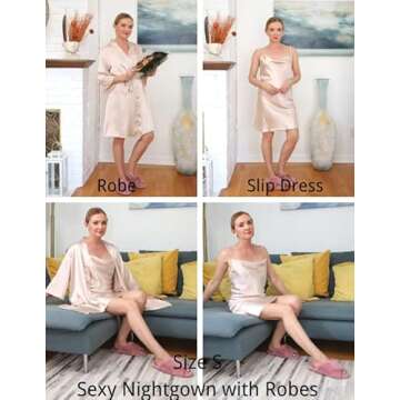 Ekouaer Women's Silk Satin Robe and Nightgown Set