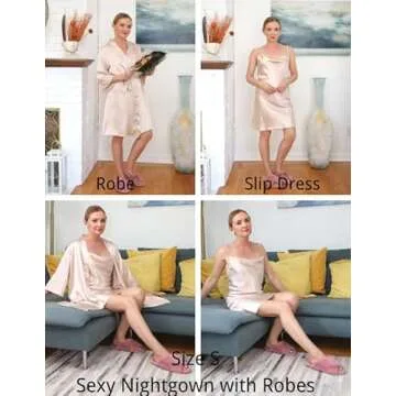 Ekouaer Women's Silk Satin Robe and Nightgown Set