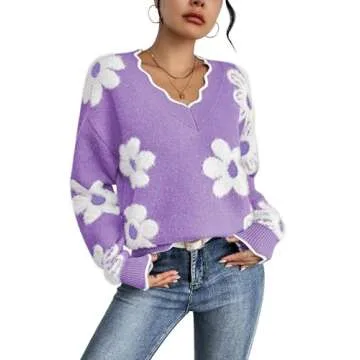 Pink Queen Fuzzy Chunky Oversized Sweaters for Women Birthday Color Block Long Sleeve V Neck Pullovers Fashion Comfy Winter Fall Jumper Tunic Top Lavender Purple S