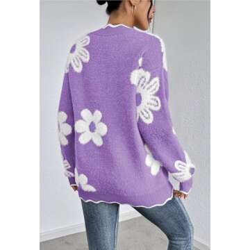 Pink Queen Fuzzy Chunky Oversized Sweaters for Women Birthday Color Block Long Sleeve V Neck Pullovers Fashion Comfy Winter Fall Jumper Tunic Top Lavender Purple S