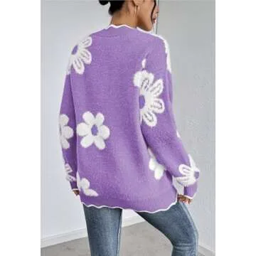 Pink Queen Fuzzy Chunky Oversized Sweaters for Women Birthday Color Block Long Sleeve V Neck Pullovers Fashion Comfy Winter Fall Jumper Tunic Top Lavender Purple S