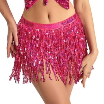 Victray Women Sparkly Sequin Skirt - Stunning Belly Dance Hip Skirts with Fringe