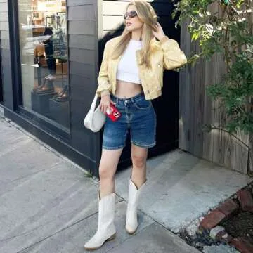 HISEA Rollda Cowboy Boots for Women Western Cowgirl Boots with Chunky Heel Ladies Snip Toe Mid-Calf Boots Size 8.5