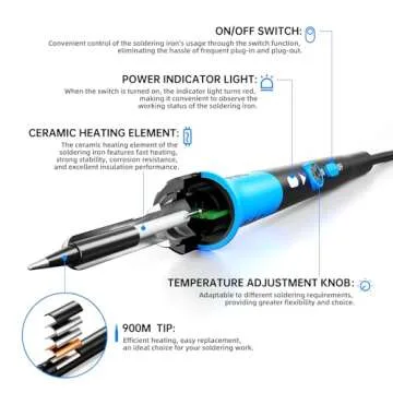 Ultimate 60W Adjustable Temperature Soldering Iron Kit, 9-in-1 Tool with Ceramic Heater, Perfect for...