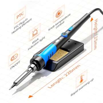 Soldering Iron Kit, 60W gun with Ceramic Heater, 9-in-1 solder kit tool, Adjustable Temperature 200 to 450℃, Iron Tips, wire, Solder Stand for Welding and Repairing