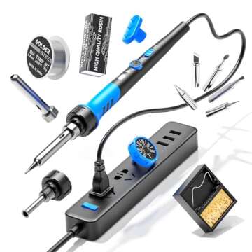Soldering Iron Kit, 60W gun with Ceramic Heater, 9-in-1 solder kit tool, Adjustable Temperature 200 to 450℃, Iron Tips, wire, Solder Stand for Welding and Repairing