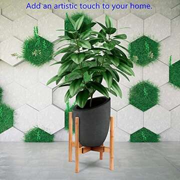 AmazeFan Adjustable Plant Stand, Mid-Century Bamboo Flower Pot Holder Fits up to 12" Pots Natural Wo...
