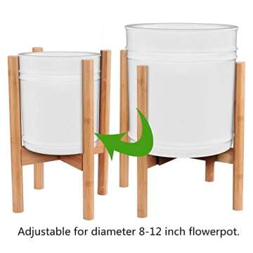 AmazeFan Adjustable Plant Stand, Mid-Century Bamboo Flower Pot Holder Fits up to 12" Pots Natural Wood Grain Indoor/Outdoor Modern Home Decor (Plant Not Included) (bamboo-01)