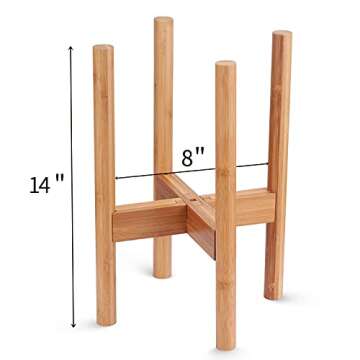 AmazeFan Adjustable Plant Stand, Mid-Century Bamboo Flower Pot Holder Fits up to 12" Pots Natural Wood Grain Indoor/Outdoor Modern Home Decor (Plant Not Included) (bamboo-01)