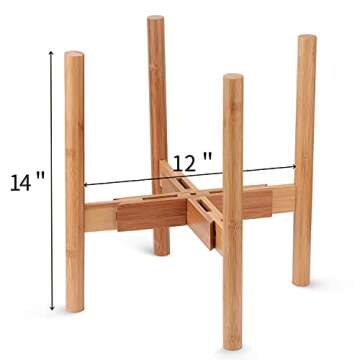 AmazeFan Adjustable Plant Stand, Mid-Century Bamboo Flower Pot Holder Fits up to 12" Pots Natural Wood Grain Indoor/Outdoor Modern Home Decor (Plant Not Included) (bamboo-01)