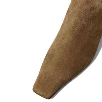 miss left Women Closed Square Toe Knee High Boot Wide Calf Low Chunky Heels Flat Long Boots Stylish ...