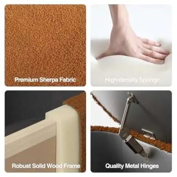 Sherpa Storage Bench, 52 Inch Bedroom Bench with Metal Stand and Hinges, Oval Storage Ottoman Bench, Bed Bench with Storage, Upholstered Storage Bench for Entryway, Living Room, End of Bed, Brown