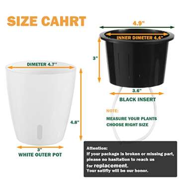 Planterhoma 5 Inch Self Watering Pots for Indoor Plants, 6 Packs White African Violet Pots with Water Indicator and Black Wick Pots, Self Watering Planters for Devil's Ivy, Indoor Plant Pots