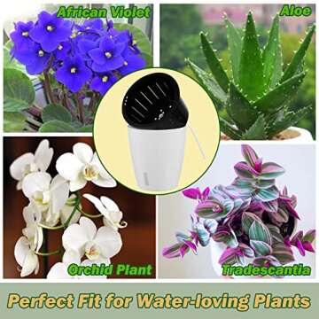 Planterhoma 5 Inch Self Watering Pots for Indoor Plants, 6 Packs White African Violet Pots with Water Indicator and Black Wick Pots, Self Watering Planters for Devil's Ivy, Indoor Plant Pots
