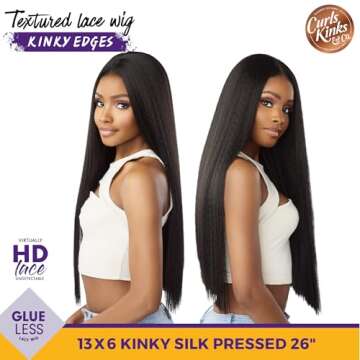 Sensationnel Curls kinksandco kinkyedges wig - kinky silk pressed 26 inch 13x6 lace frontal natural kinkytexture edged hairline for natural 3c to 4c hair textures (2 DARKBROWN)