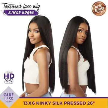 Sensationnel Curls kinksandco kinkyedges wig - kinky silk pressed 26 inch 13x6 lace frontal natural kinkytexture edged hairline for natural 3c to 4c hair textures (2 DARKBROWN)