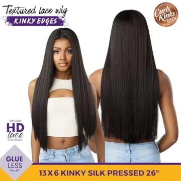 Sensationnel Curls kinksandco kinkyedges wig - kinky silk pressed 26 inch 13x6 lace frontal natural kinkytexture edged hairline for natural 3c to 4c hair textures (2 DARKBROWN)