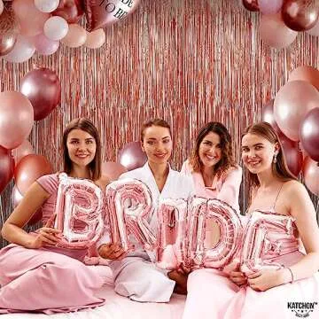 KatchOn Rose Gold Fringe Curtain - XtraLarge 3.2x8 Feet, Pack of 2 | Rose Gold Backdrop for Bachelor...