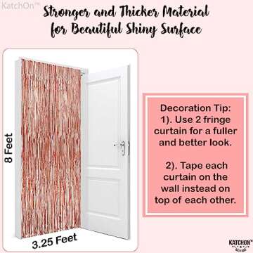 KatchOn, Rose Gold Fringe Curtain - XtraLarge 3.2x8 Feet, Pack of 2 | Rose Gold Backdrop for Bachelorette Party Decorations, Rose Gold Party Decor | Rose Gold Streamers, Rose Gold Birthday Decorations