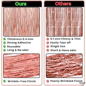 KatchOn, Rose Gold Fringe Curtain - XtraLarge 3.2x8 Feet, Pack of 2 | Rose Gold Backdrop for Bachelorette Party Decorations, Rose Gold Party Decor | Rose Gold Streamers, Rose Gold Birthday Decorations