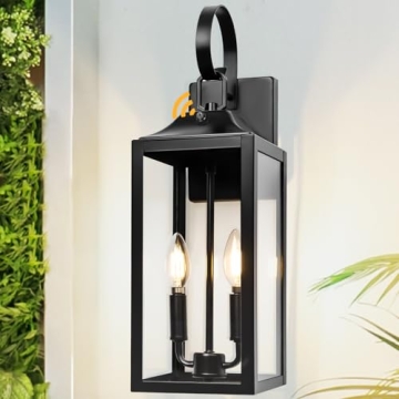 Yolsunes Black Dusk to Dawn Outdoor Wall Lantern 2-Light, 19" Large Outside Modern Wall Sconce Light...