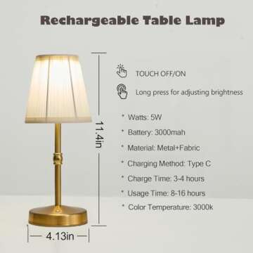 maglaw Cordless Rechargeable Table Lamp,3000mAh Battery Table Lamp,5w Led Cordless Table Lamps,Dimmable Chargable Lamp,Ambient Small Touch Lamp for Restaurant,Besides,Table,Nightstand(Gold)
