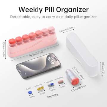 Weekly Pill Organizer 1 Time a Day, KOVIUU Removable Pill Box 7 Day, Portable Travel Pill Case, Once...