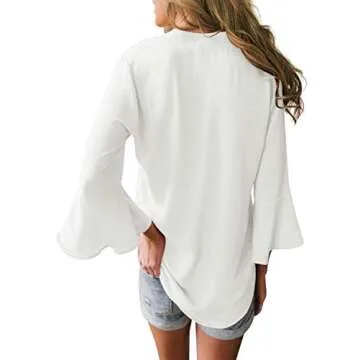 Dokotoo Womens Plus Size Amazon Summer 3 4 Bell Sleeve Chiffon Tops Casual Solid Business Work Blouse Loose Shirts White X-Large