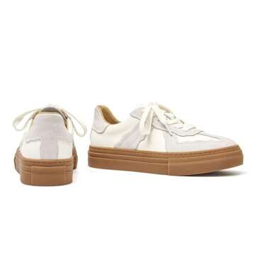BEAU TODAY Fashion Sneakers: Comfortable Casual Retro Platform Trainers in N-Beige 6.5