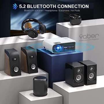 Projector with WiFi 6 and Bluetooth, YABER V8 4K Support Native 1080P Portable Outdoor Projector, 200" Max 4P/4D Keystone with Zoom Function Home Movie Projector for TV Stick/PS5/Android/iOS