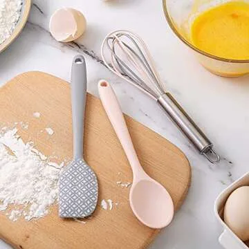 Cook With Color Kitchen Utensil Set - Silicone Kitchen Tools, Whisk, Tong, Spatula, Spoonula and Spoon, Pink Collection/Silicone & Stainless Steel