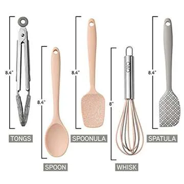 Cook With Color Kitchen Utensil Set - Silicone Kitchen Tools, Whisk, Tong, Spatula, Spoonula and Spoon, Pink Collection/Silicone & Stainless Steel