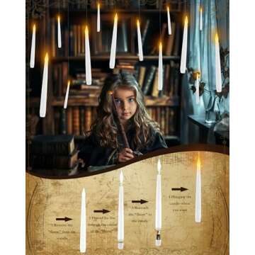 20 Pcs Floating Candles with Wand, Hanging Candles with Timer, Magic Deco Candles Flickering Warm Light, Flameless Taper Candles with Wand Remote, LED Candlesticks for Birthday Halloween Party Decor