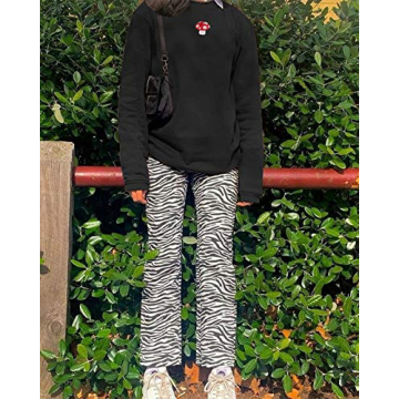 Women Mushroom Embroidery Oversized Sweatshirt for Comfort