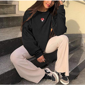 Women Mushroom Embroidery Oversized Sweatshirt for Comfort