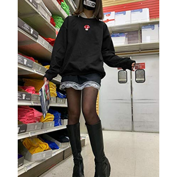 Women Mushroom Embroidery Oversized Sweatshirt for Comfort